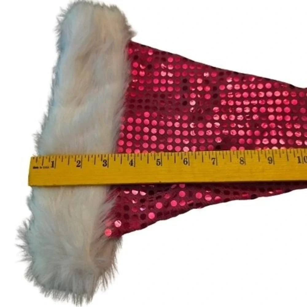 Set of 2 Pink and Purple Sequin Santa Hats White Faux Fur Trim Christmas Holiday